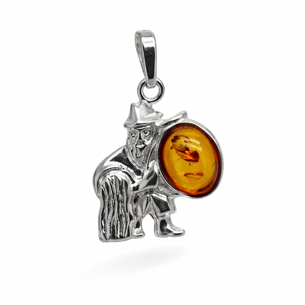 Wisiorek srebrny z bursztynem znak zodiaku wodnik