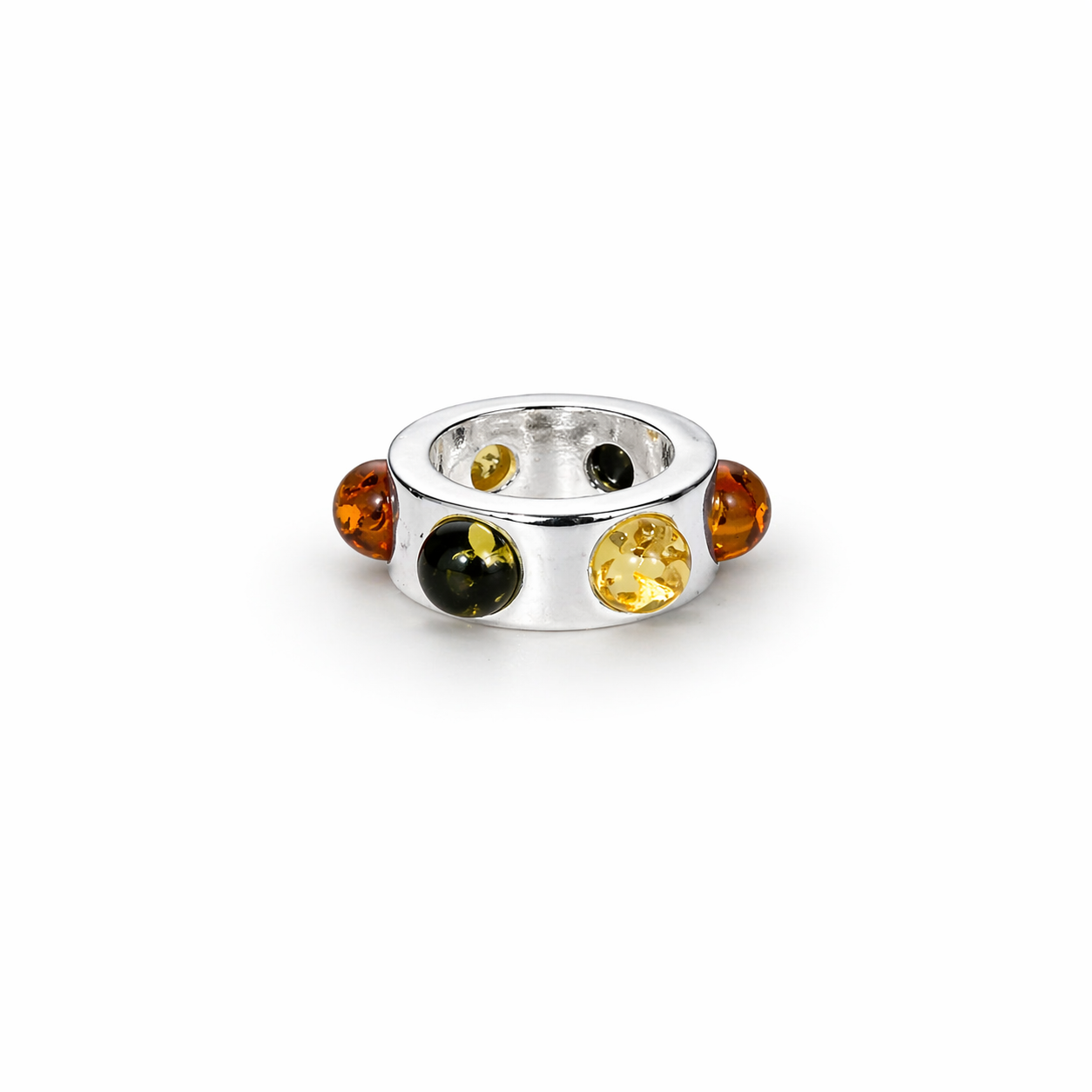 Charms srebrny z bursztynem koniakowym, zielonym i cytrynowym bead 