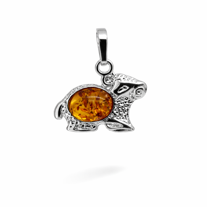 Wisiorek srebrny z bursztynem koniakowym znak zodiaku baran