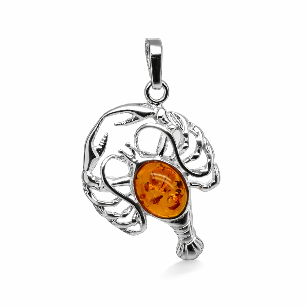 Wisiorek srebrny z bursztynem koniakowym znak zodiaku skorpion