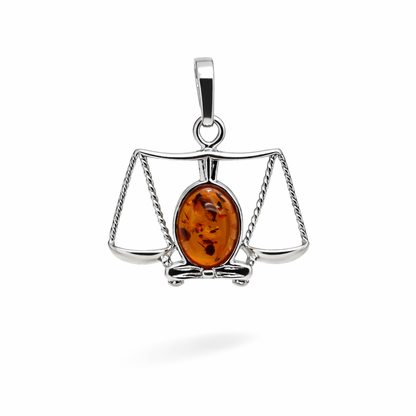 Wisiorek srebrny z bursztynem koniakowym znak zodiaku waga
